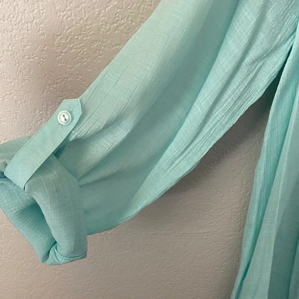 Zac & Rachel Aqua Pleated Blouse - Picture 4 of 5
